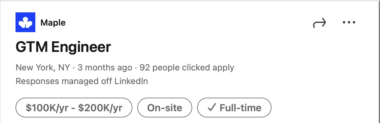 Maple GTM Engineer job posting with low engagement